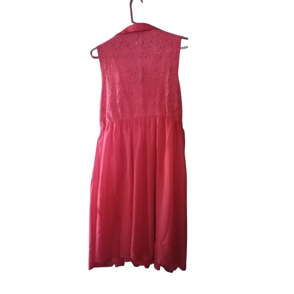 American Rag Red Eyelet Mix Fabric Shirt Dress Country Cottagecore Cowgirl 1X - Picture 9 of 12